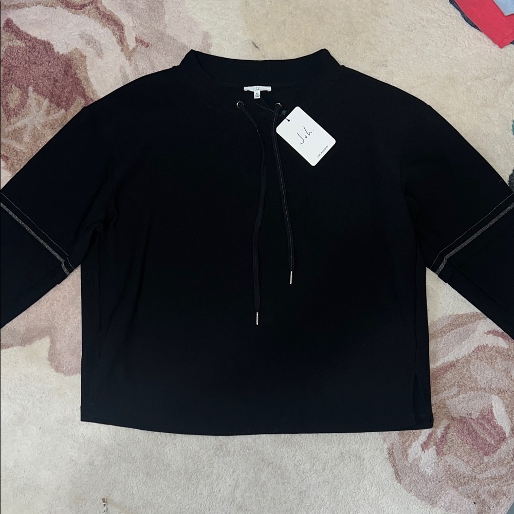 NEW Joh. Kayla Knit Crepe Black Top with Drawstring